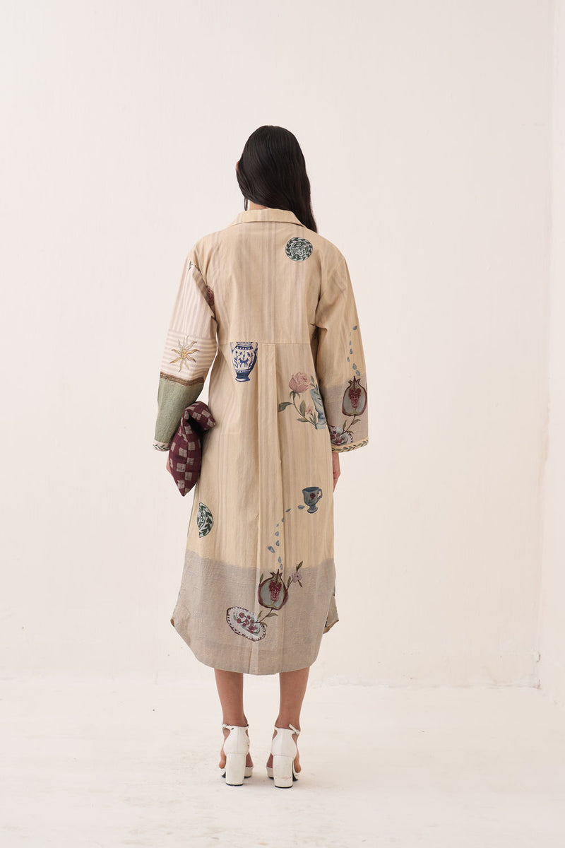 Nakshatra Wrap Tie Knot Dress poplin dress by O'Frida in ivory for women Worldwide