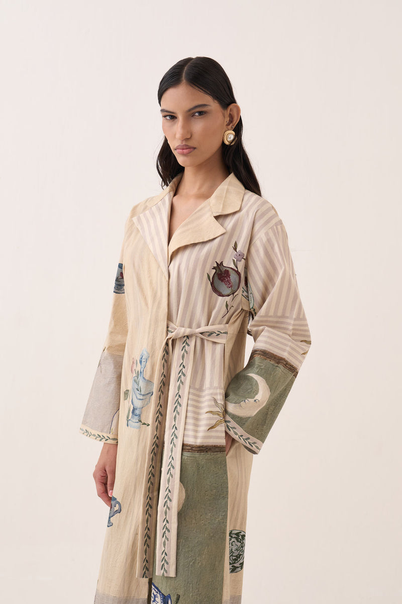 Nakshatra Wrap Tie Knot Dress poplin dress by O'Frida in ivory for women Worldwide