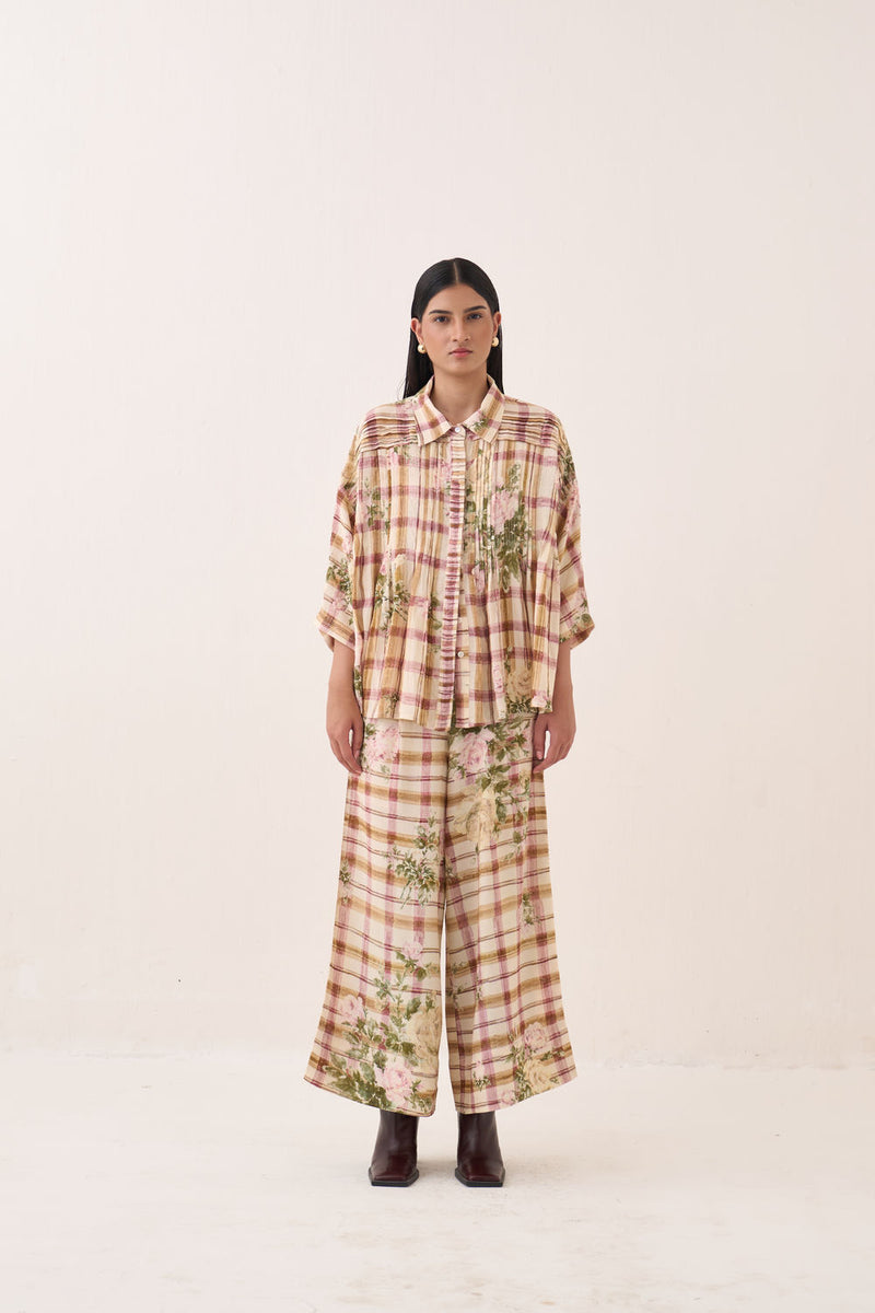 Jaali Rose Pintuck Shirt cotton slub top/shirt by O'Frida in ivory for women Worldwide