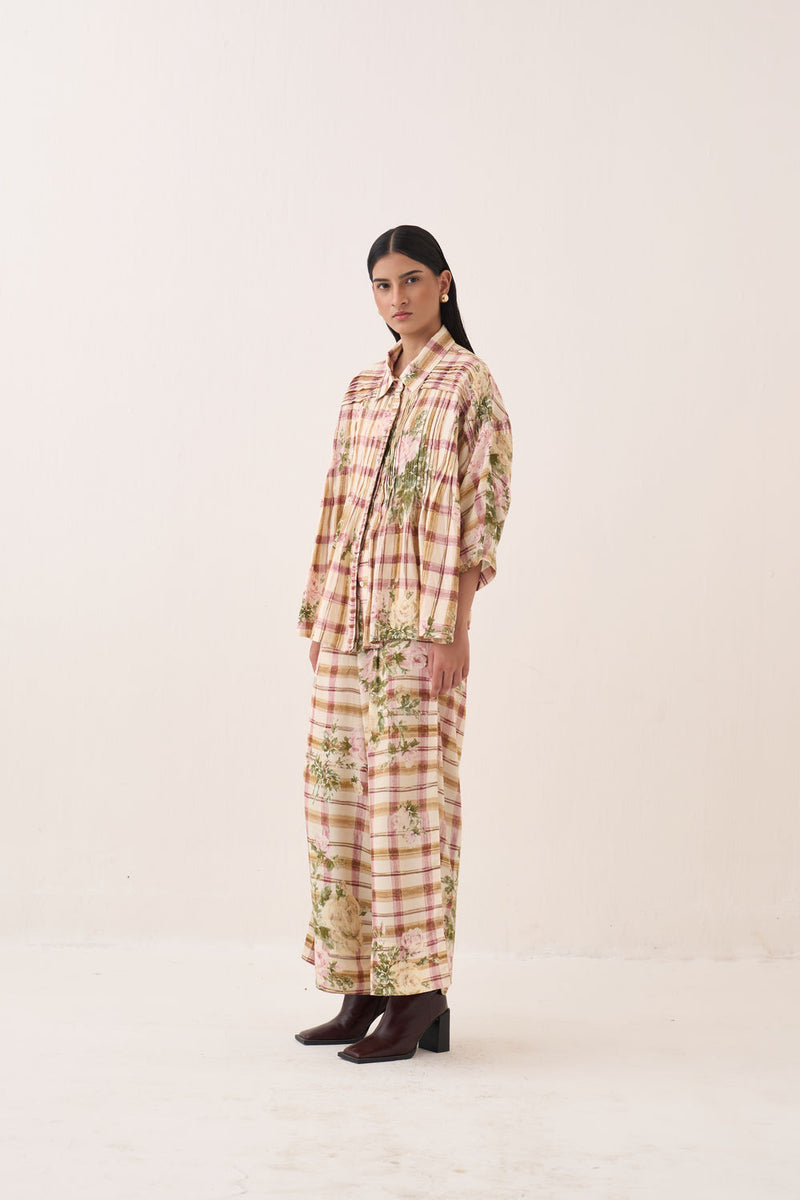 Jaali Rose Pintuck Shirt cotton slub top/shirt by O'Frida in ivory for women Worldwide