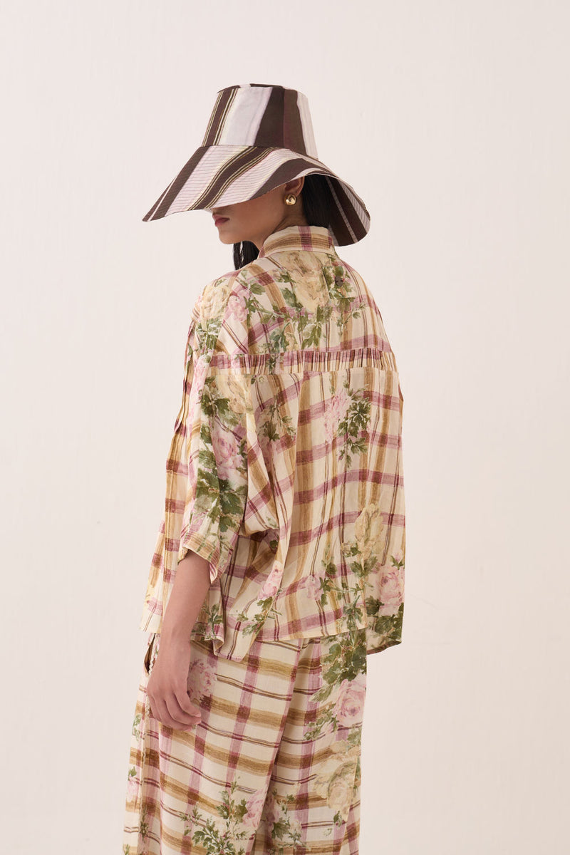 Jaali Rose Pintuck Shirt cotton slub top/shirt by O'Frida in ivory for women Worldwide
