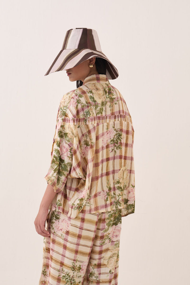 Jaali Rose Pintuck Shirt Set cotton slub co-ord set by O'Frida in ivory for women Worldwide