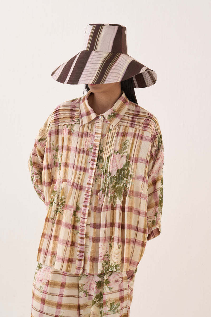 Jaali Rose Pintuck Shirt Set cotton slub co-ord set by O'Frida in ivory for women Worldwide