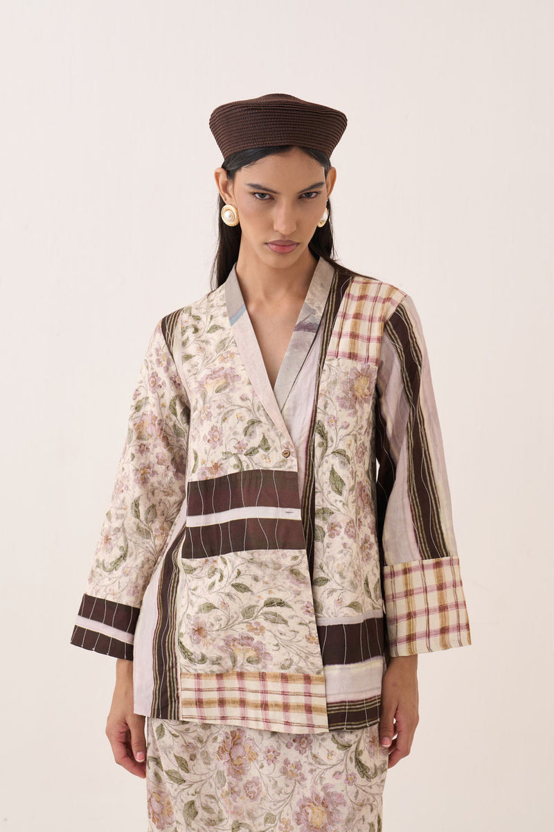 OFR 10 Patchwork Jacket cotton slub and bembel muslin jacket/overlay by O'Frida in ivory for women Worldwide