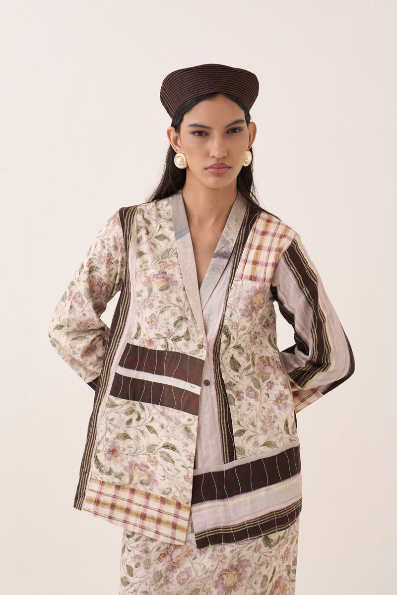 OFR 10 Patchwork Jacket Set cotton slub and bembel muslin co-ord set by O'Frida in ivory for women Worldwide