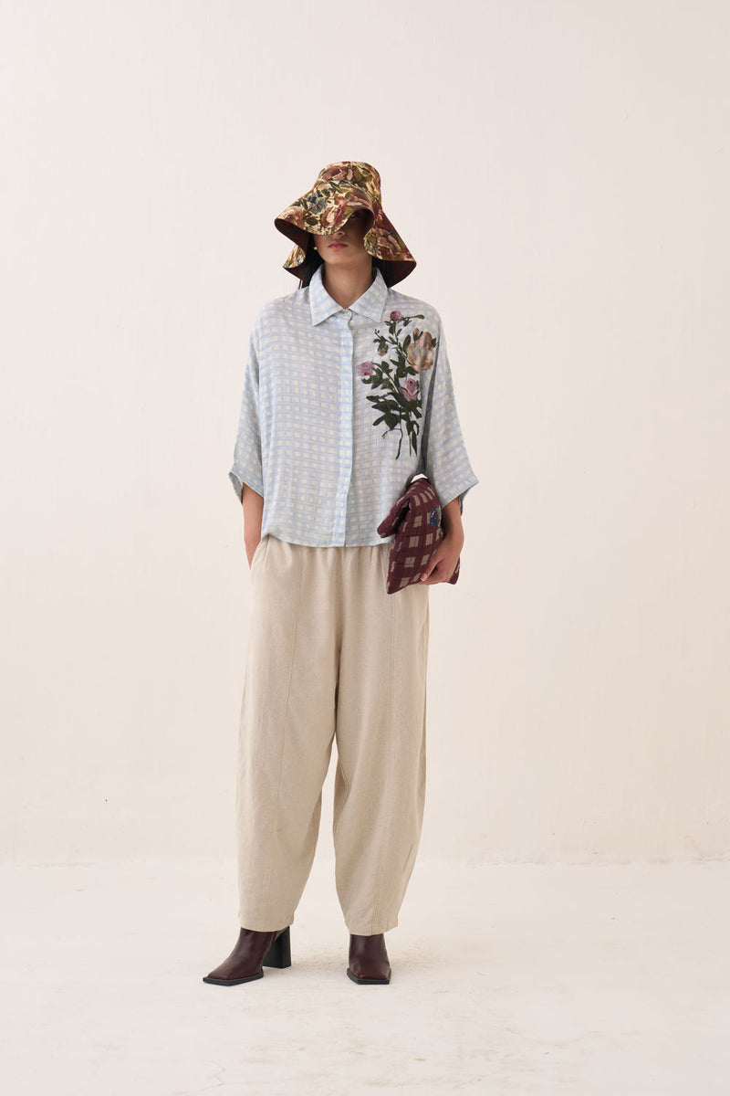 Gingham Ae Shirt Set cotton slub co-ord set by O'Frida in blue for women Worldwide