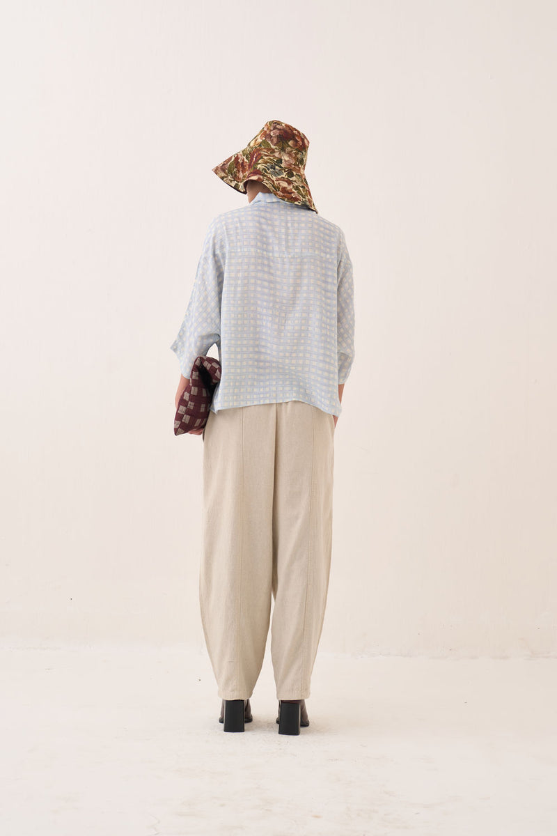 Gingham Ae Shirt cotton slub top/shirt by O'Frida in blue for women Worldwide