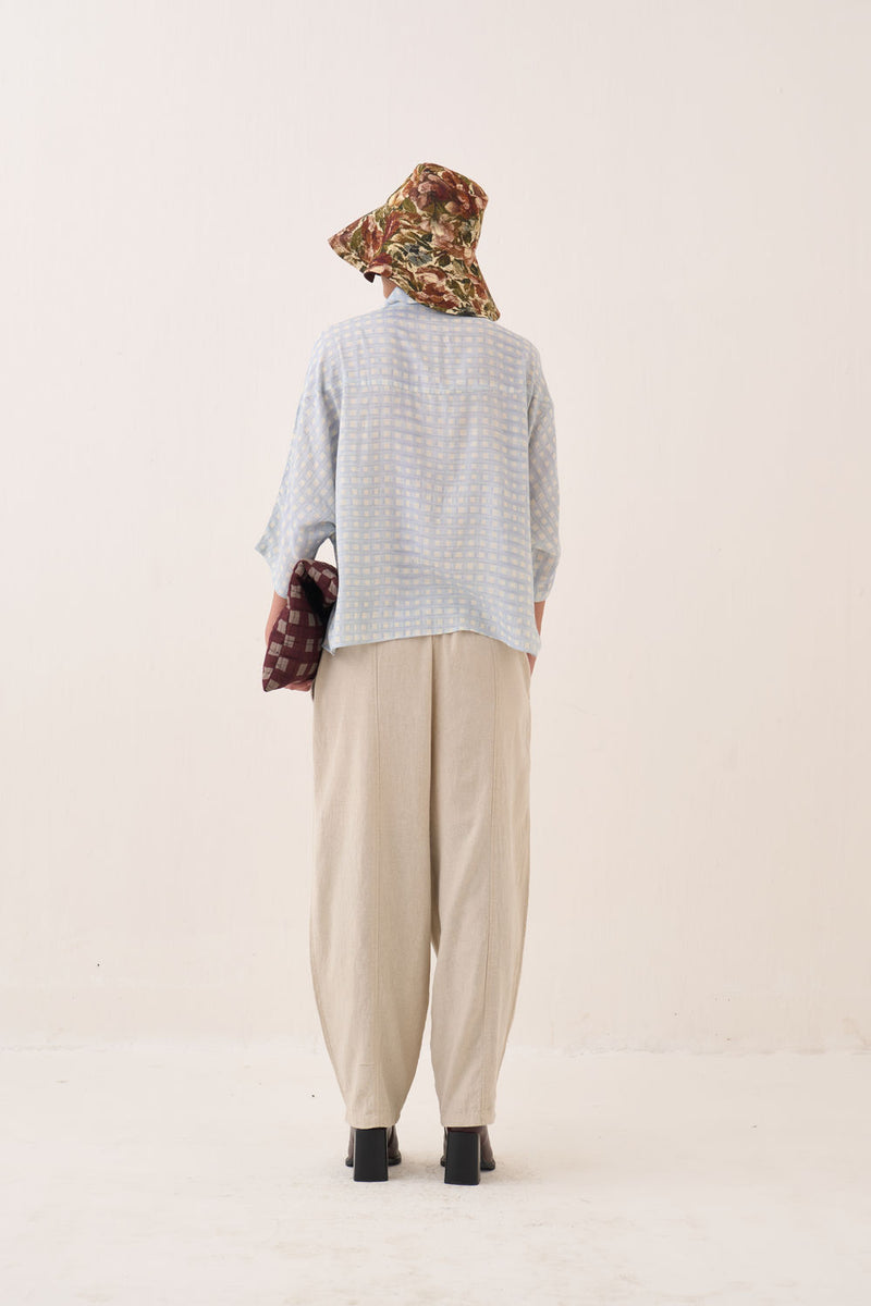 Gingham Ae Shirt Set cotton slub co-ord set by O'Frida in blue for women Worldwide