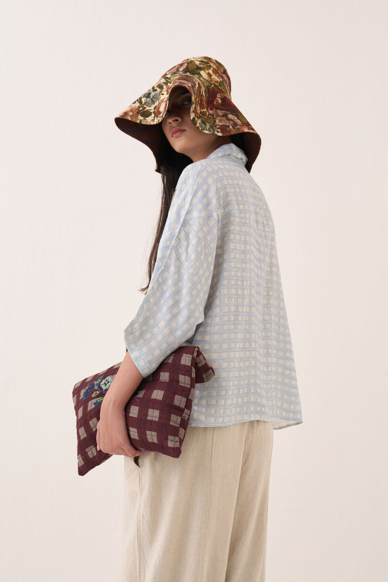 Gingham Ae Shirt Set cotton slub co-ord set by O'Frida in blue for women Worldwide