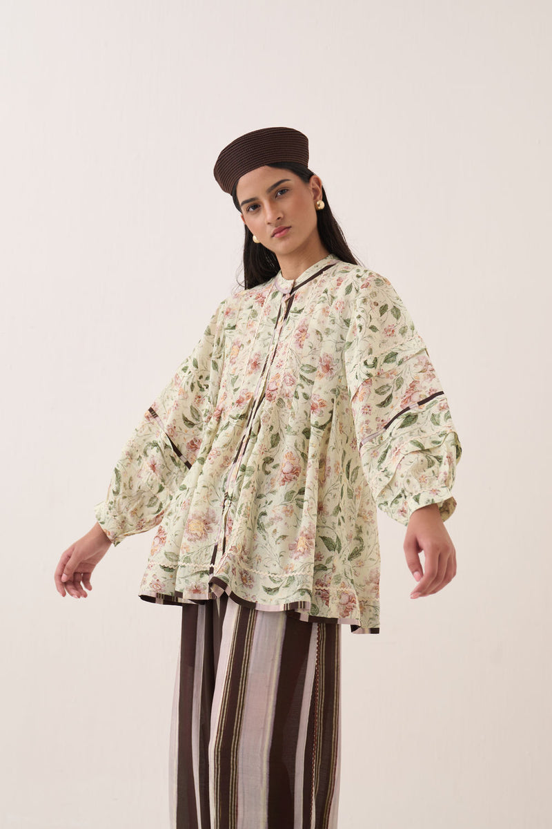 Gulzar Boheme Top Set bemberg muslin co-ord set by O'Frida in ivory for women Worldwide