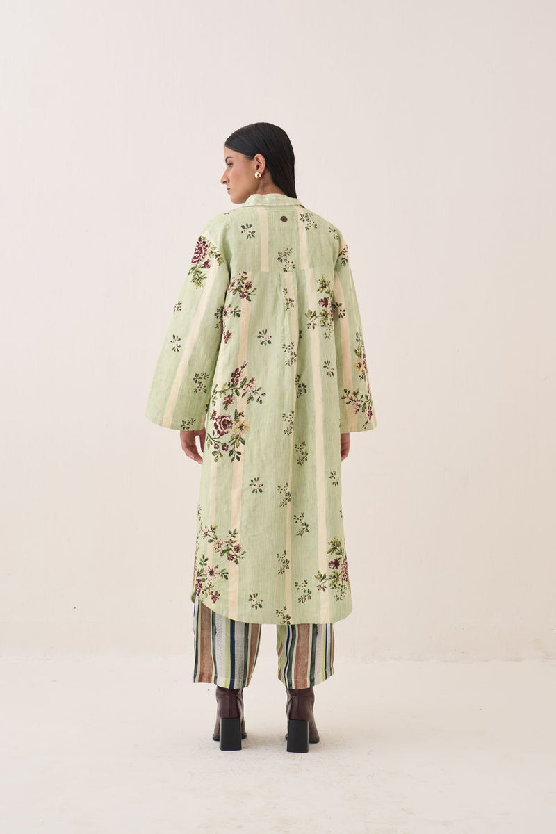 Bagiya Trench Jacket cotton slub jacket/overlay by O'Frida in green for women Worldwide