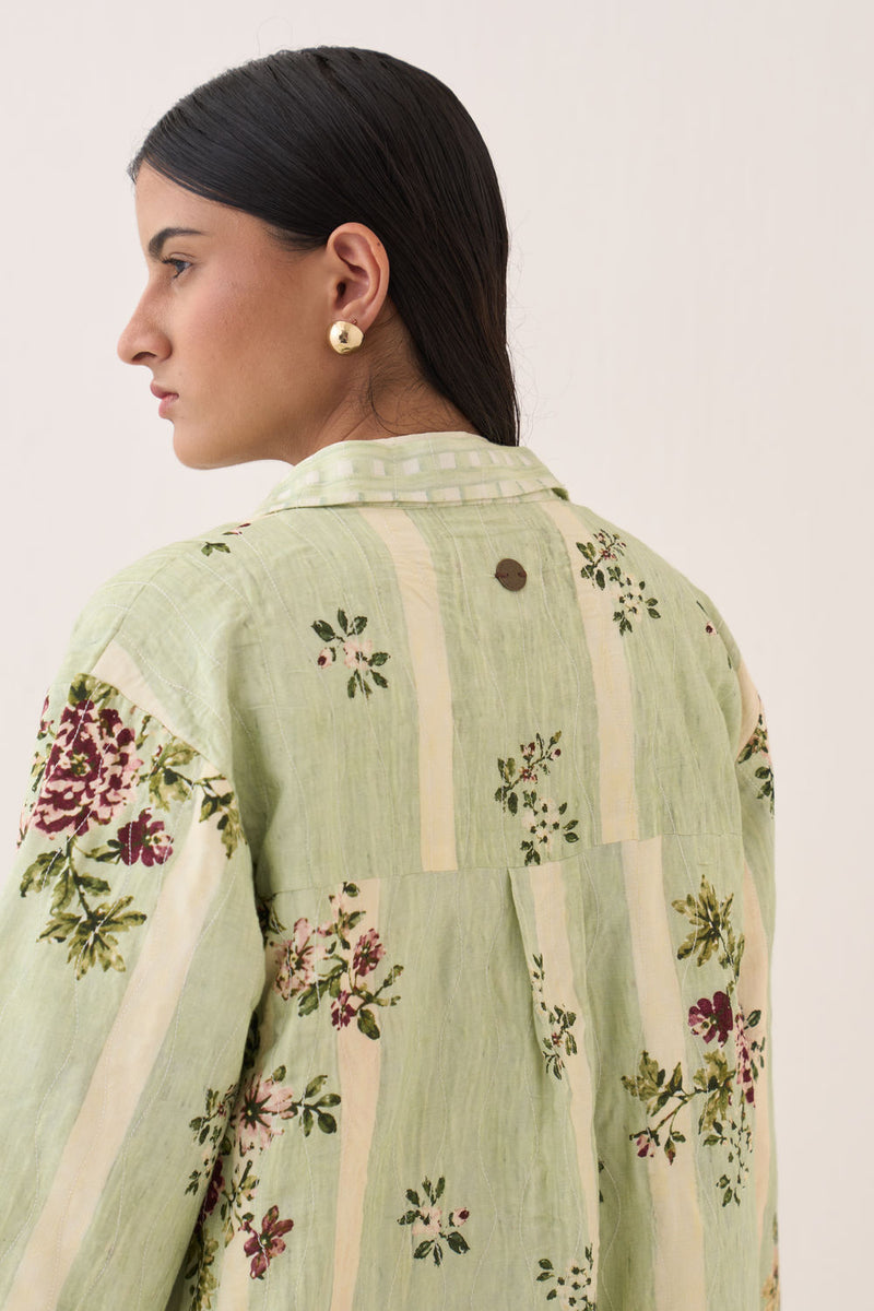 Bagiya Trench Jacket cotton slub jacket/overlay by O'Frida in green for women Worldwide