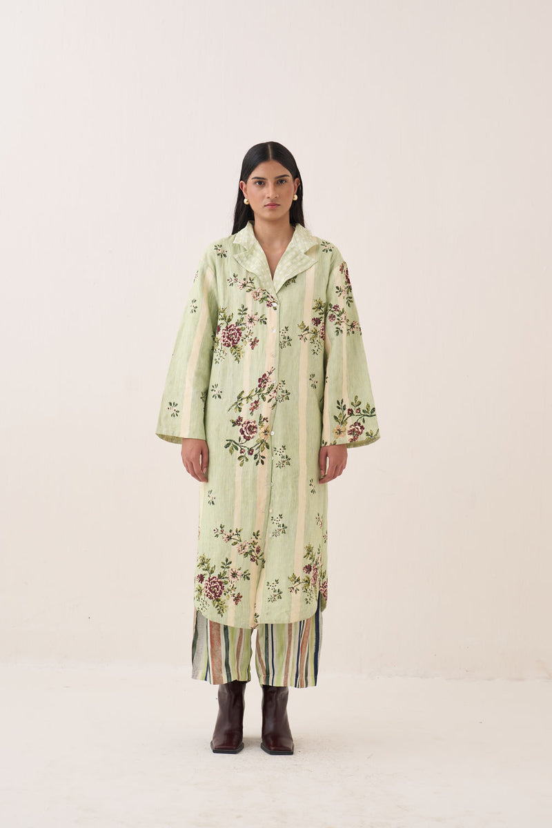 Bagiya Trench Jacket cotton slub jacket/overlay by O'Frida in green for women Worldwide