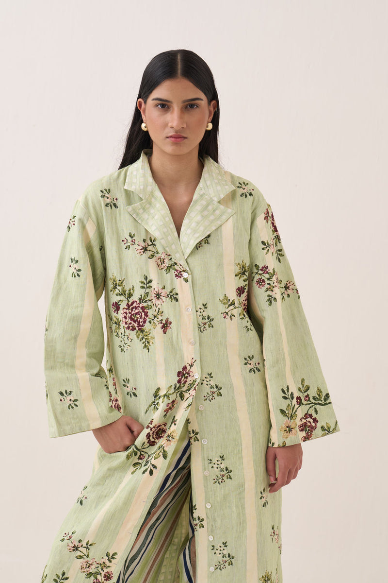 Bagiya Trench Jacket cotton slub jacket/overlay by O'Frida in green for women Worldwide