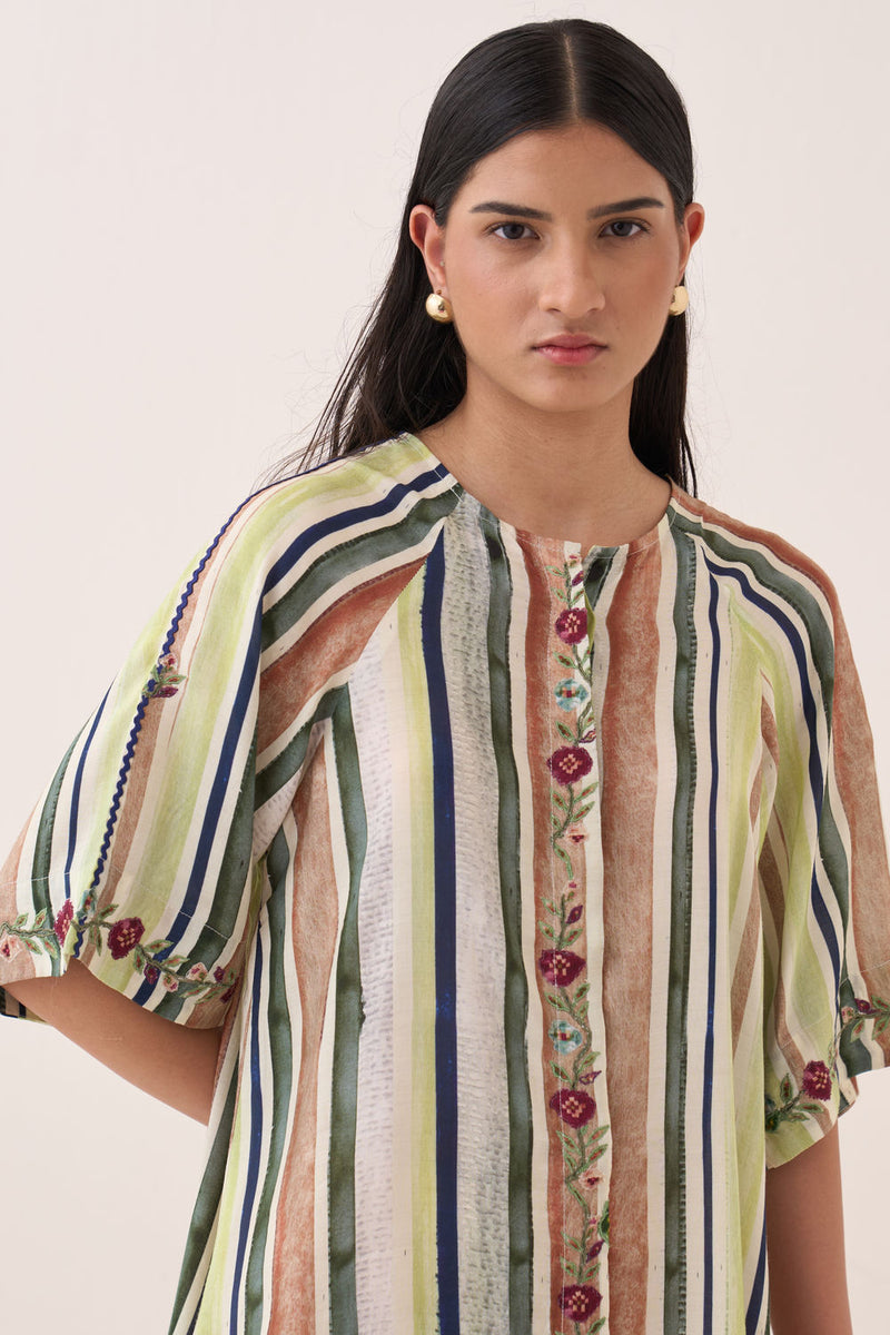 Rekha Short Aline Dress bemberg muslin dress by O'Frida in green for women Worldwide