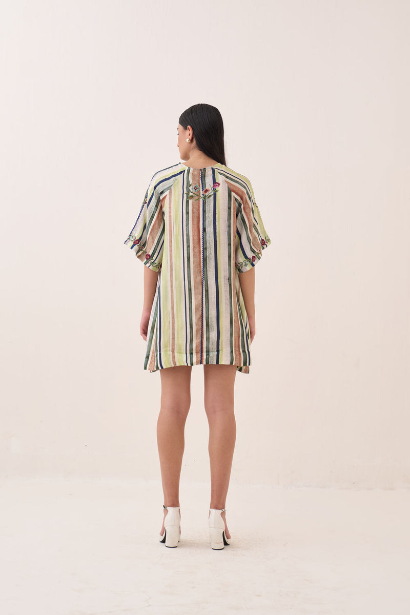 Rekha Short Aline Dress bemberg muslin dress by O'Frida in green for women Worldwide