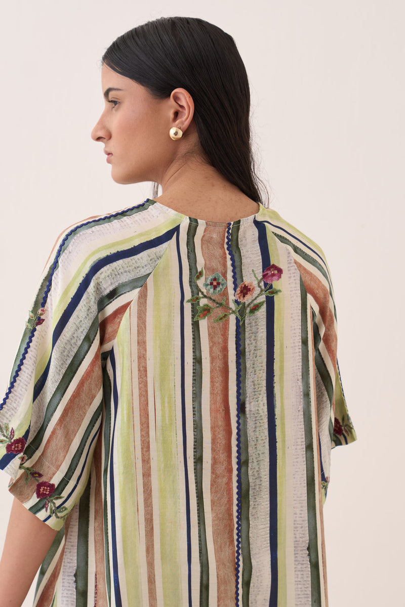 Rekha Short Aline Dress bemberg muslin dress by O'Frida in green for women Worldwide