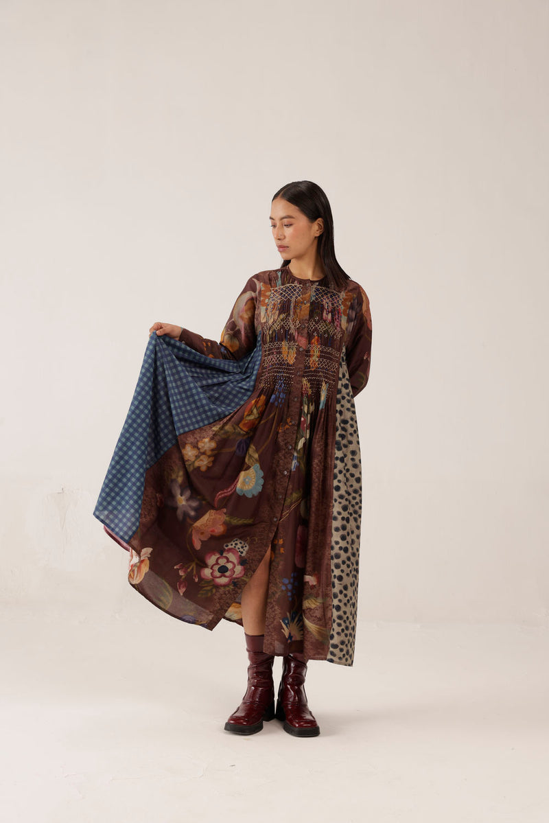 Frida Dress-Floret cotton silk dress by CORD in multi-color for women Worldwide