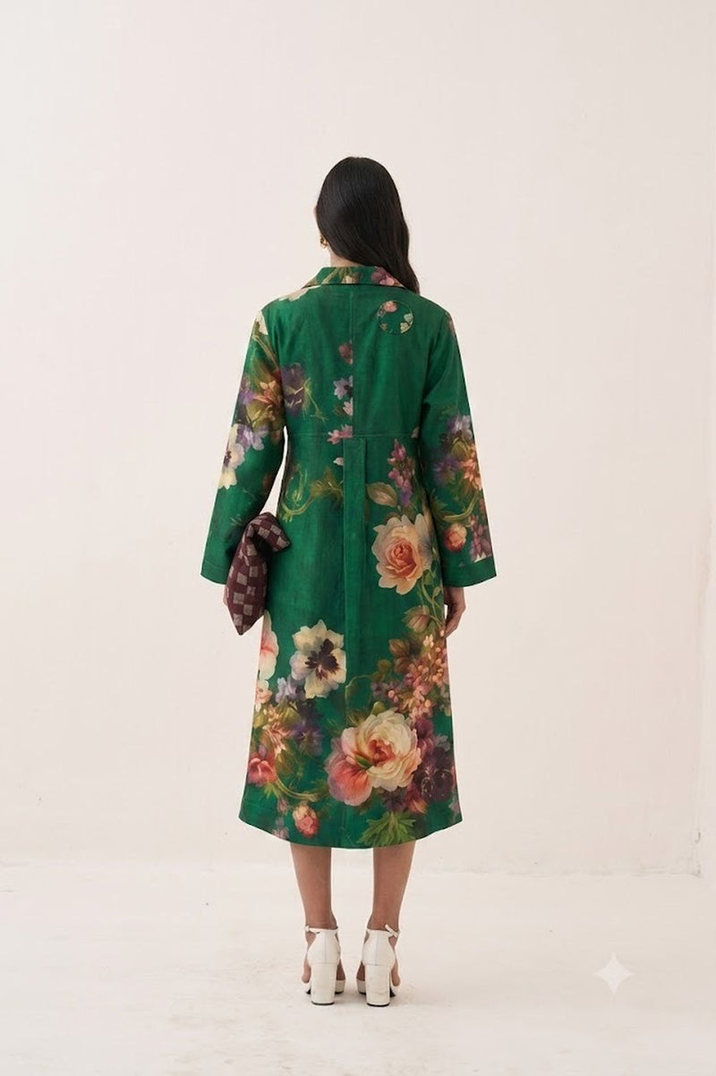 Rosarium Tie knot Trench Dress poplin dress by O'Frida in green for women Worldwide
