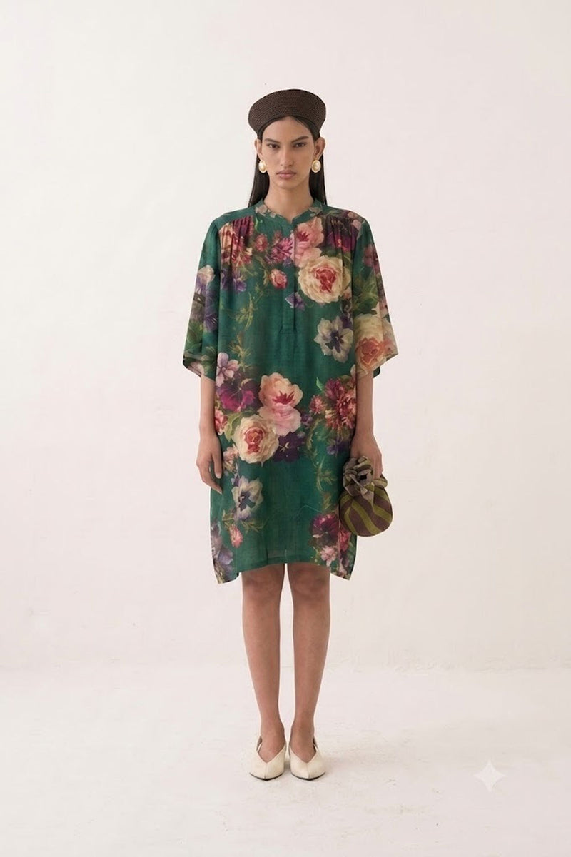 Rosarium Short Beach Dress poplin dress by O'Frida in green for women Worldwide