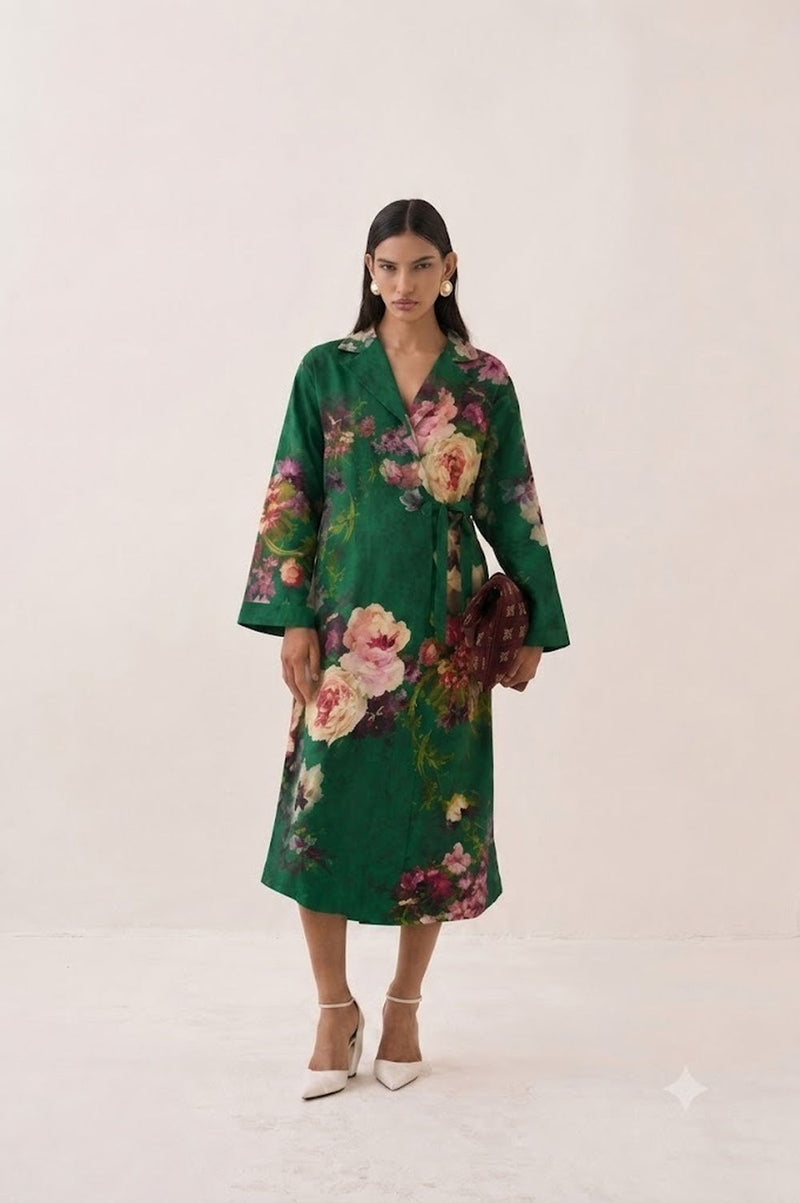 Rosarium Tie knot Trench Dress poplin dress by O'Frida in green for women Worldwide