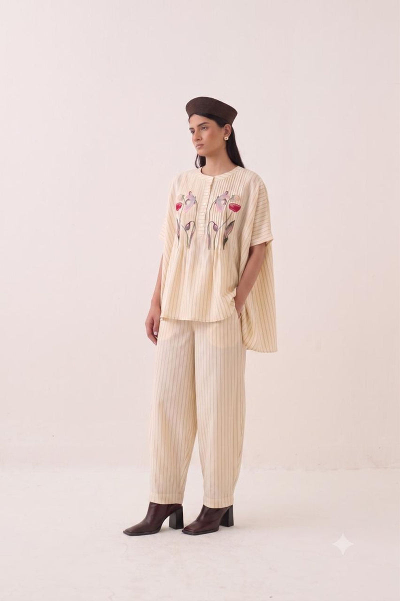 Lehar Barrel Pants cotton slub pant/trouser by O'Frida in ivory for women Worldwide