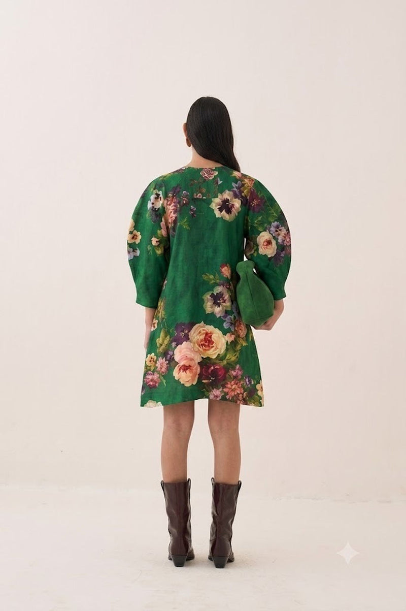 Rosarium Bubble Dress poplin dress by O'Frida in green for women Worldwide