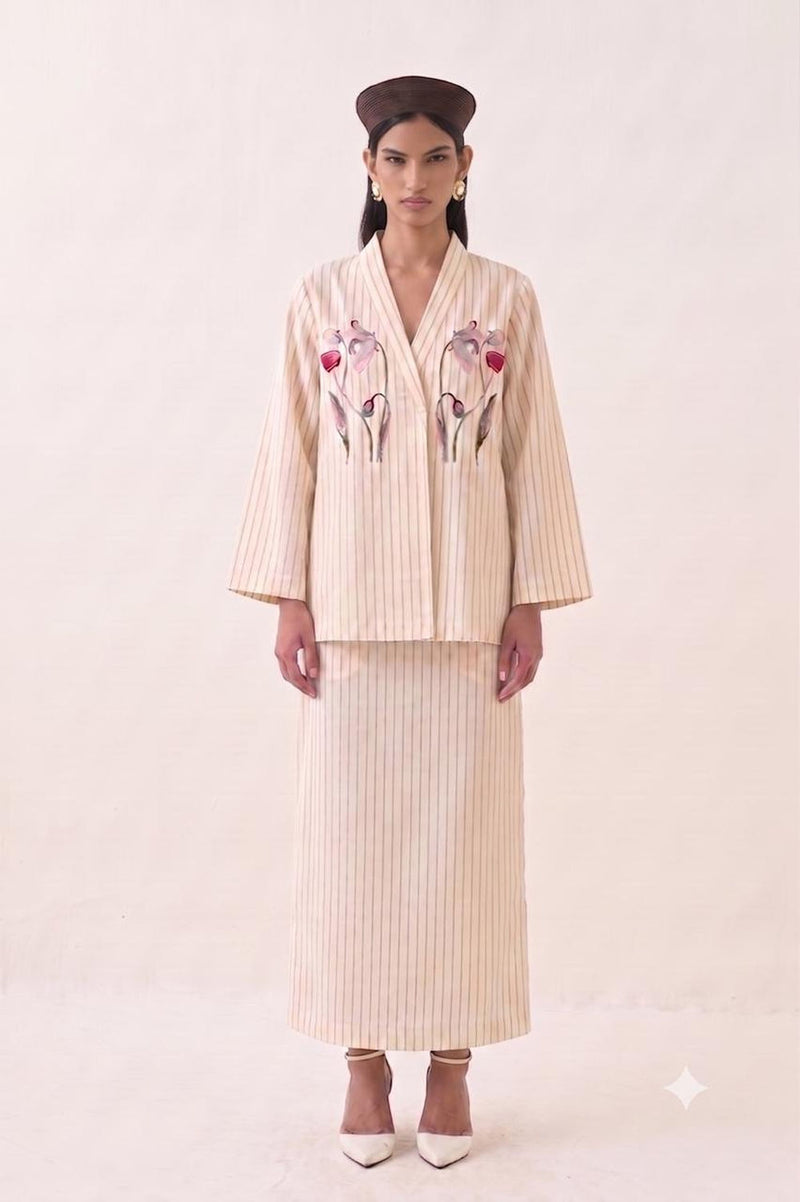 Lehar Midi Skirt cotton slub pant/trouser by O'Frida in ivory for women Worldwide