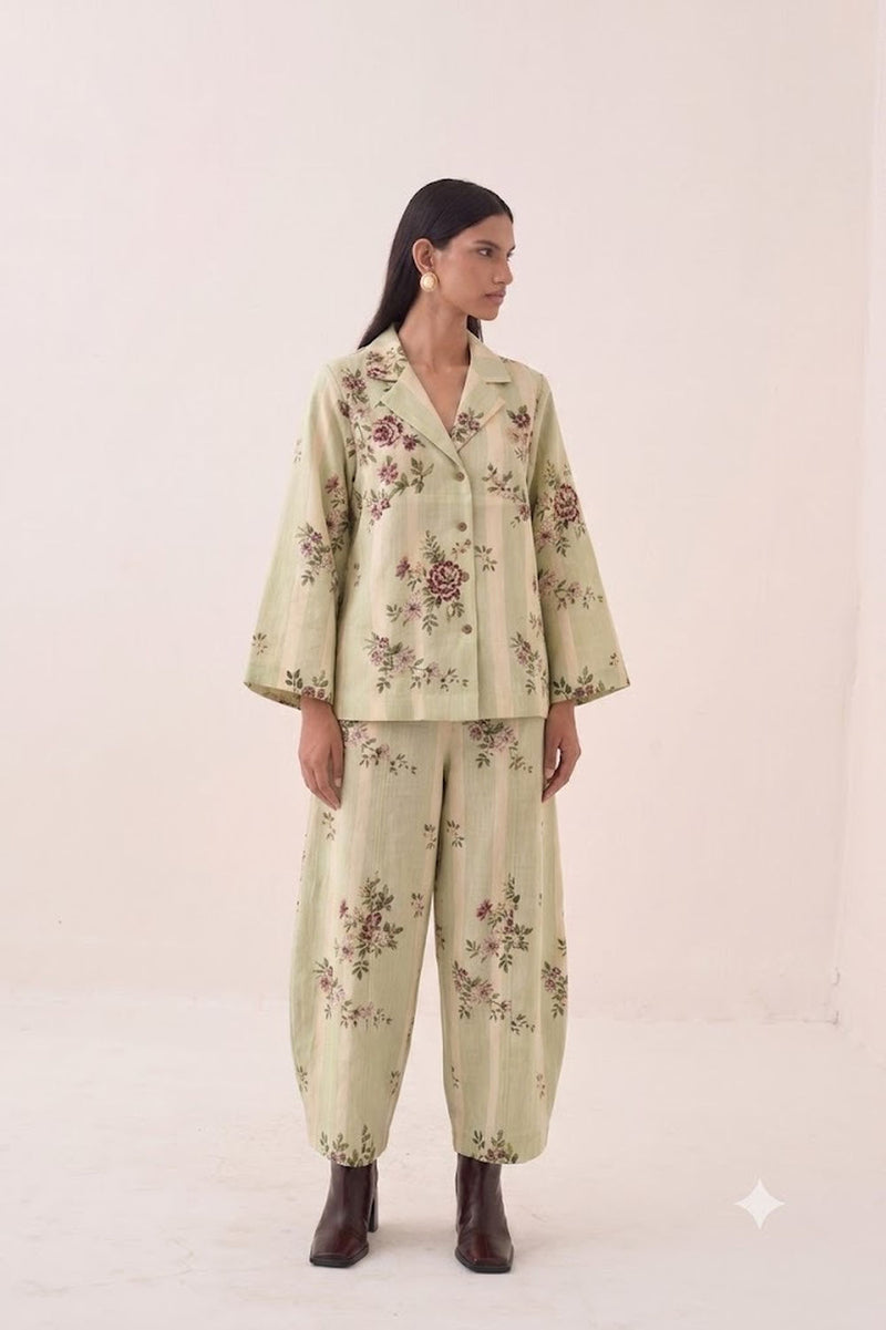Bagiya Barrel Pants cotton slub pant/trouser by O'Frida in green for women Worldwide