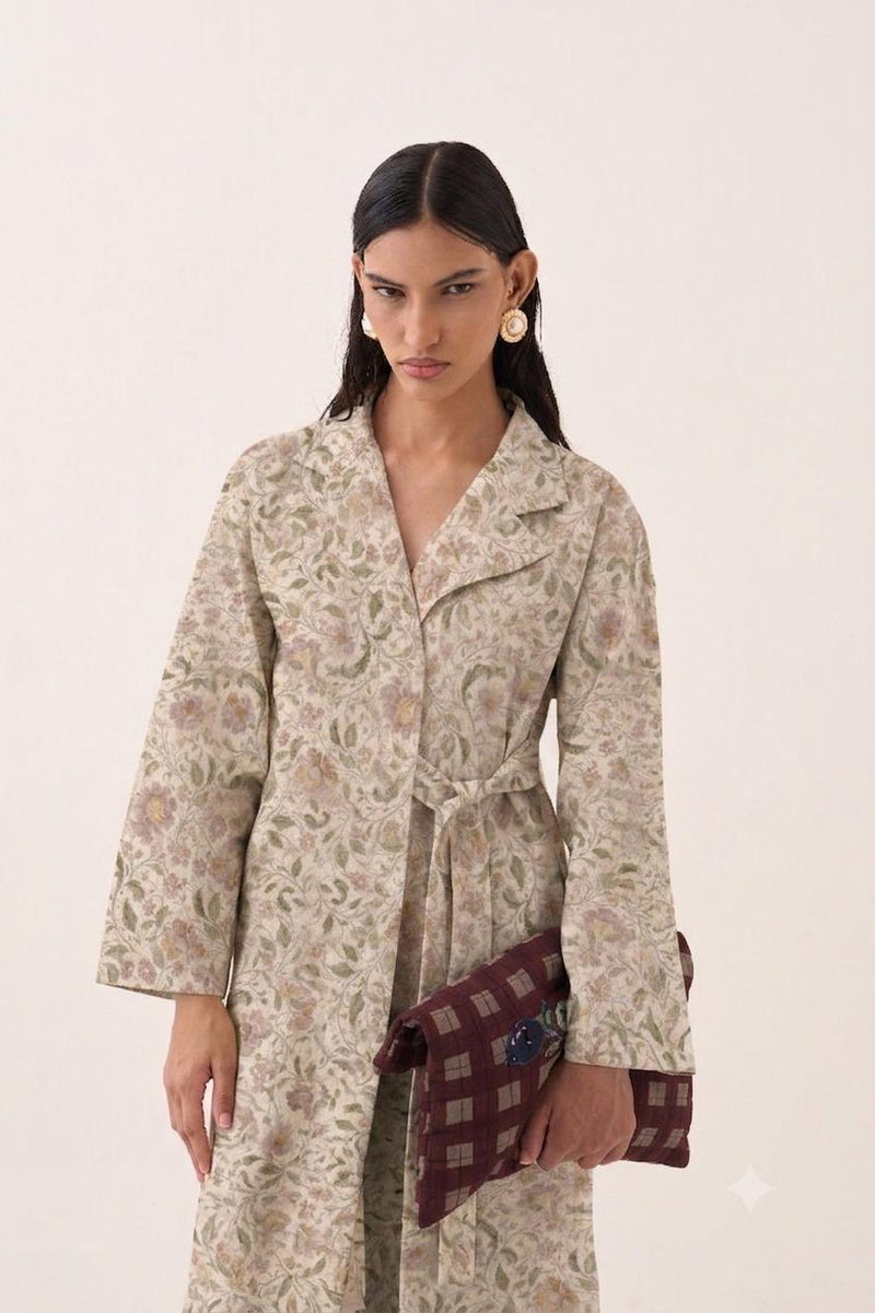 Gulzar Wrap Trench bemberg muslin dress by O'Frida in off white for women Worldwide