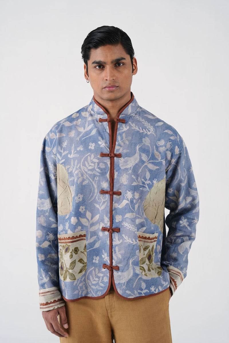 Knot Jacket-Crumpled Wallpaper linen jacket by CORD MEN in multi-color for men Worldwide