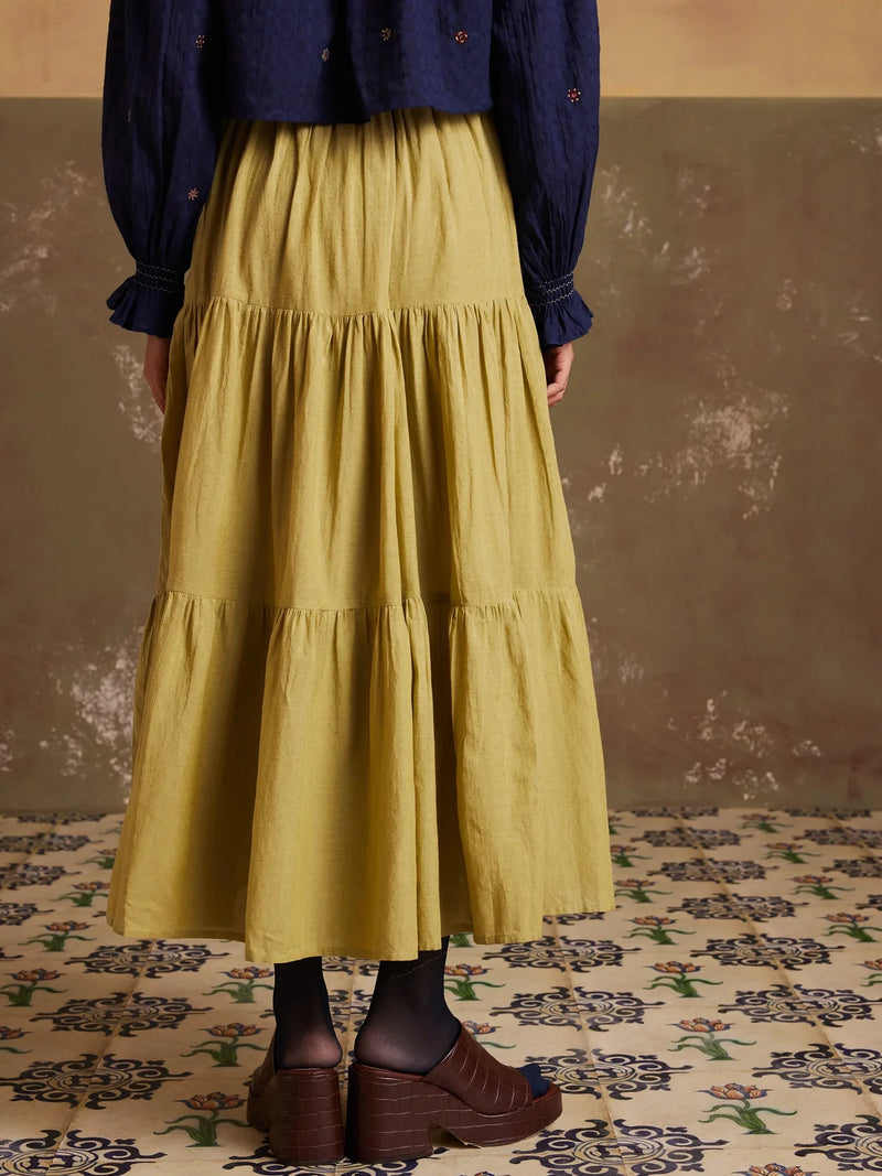 Tier Skirt-Lime green cotton by CORD for women Worldwide