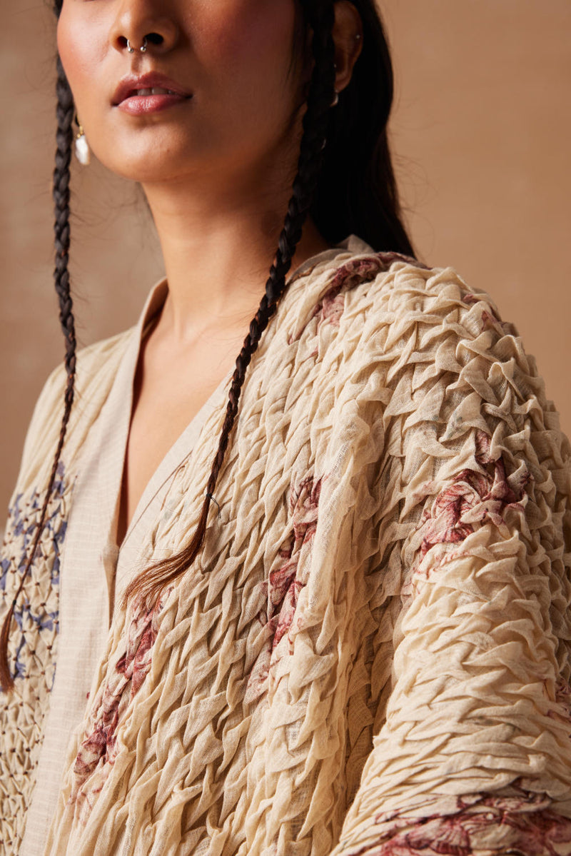 Smocked saree+top-Peony & Spiral cotton by CORD for women Worldwide