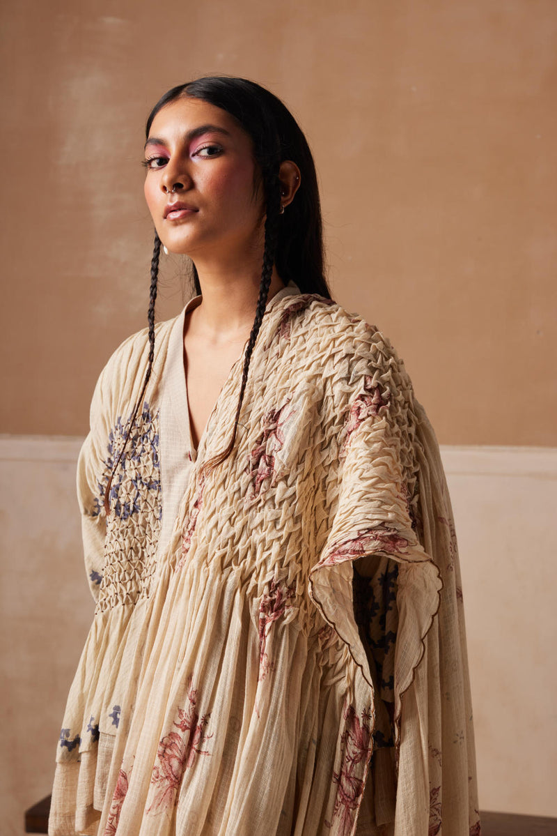 Smocked saree+top-Peony & Spiral cotton by CORD for women Worldwide
