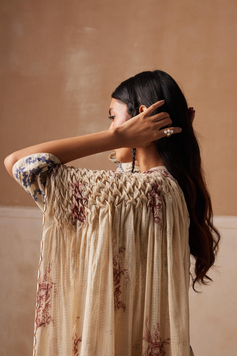 Smocked saree+top-Peony & Spiral cotton by CORD for women Worldwide