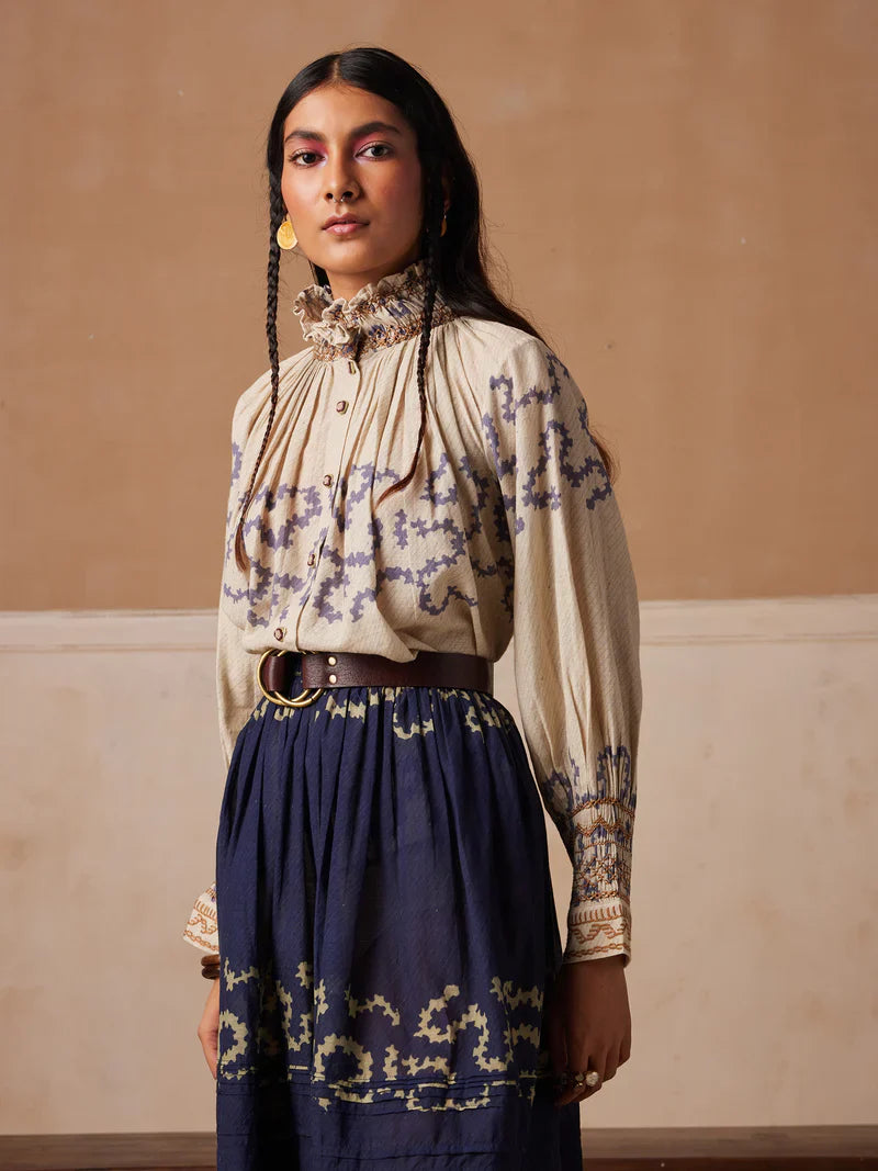 Farmer Set-Indigo-Ivory Spiral cotton by CORD for women Worldwide
