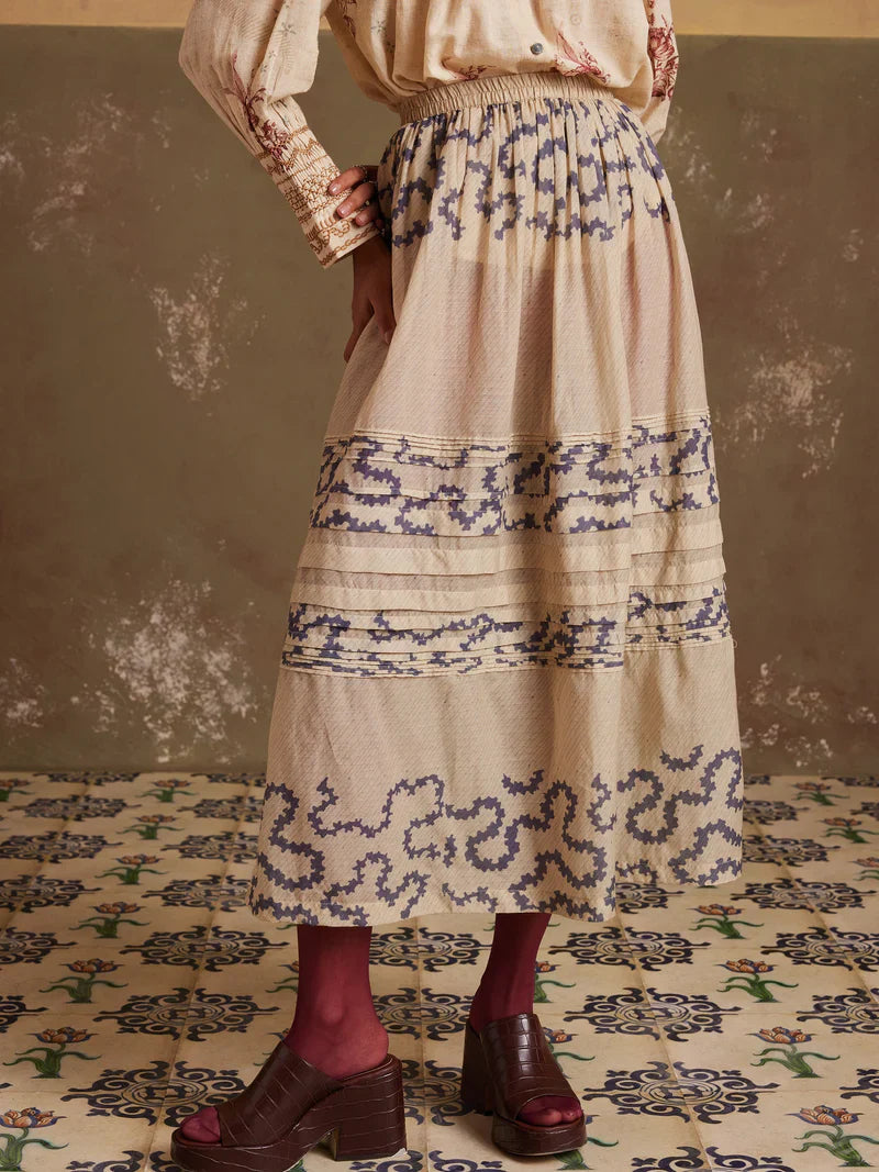 Pintuck Skirt-Ivory Spiral cotton by CORD for women Worldwide