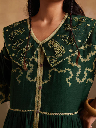 Folk Dress-Emerald Spiral - Size M