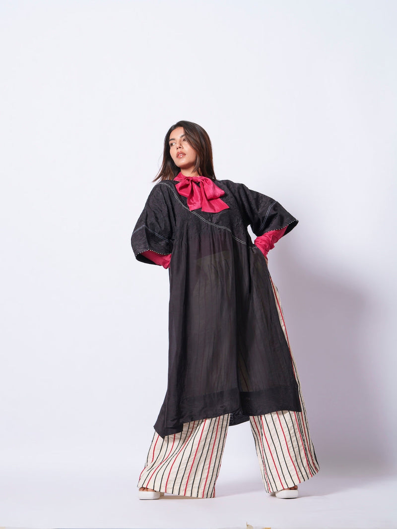 Cord Pants-Ivory + Black + Red handwoven cotton pants/trousers by Stoique in ivory, black, red for women Worldwide