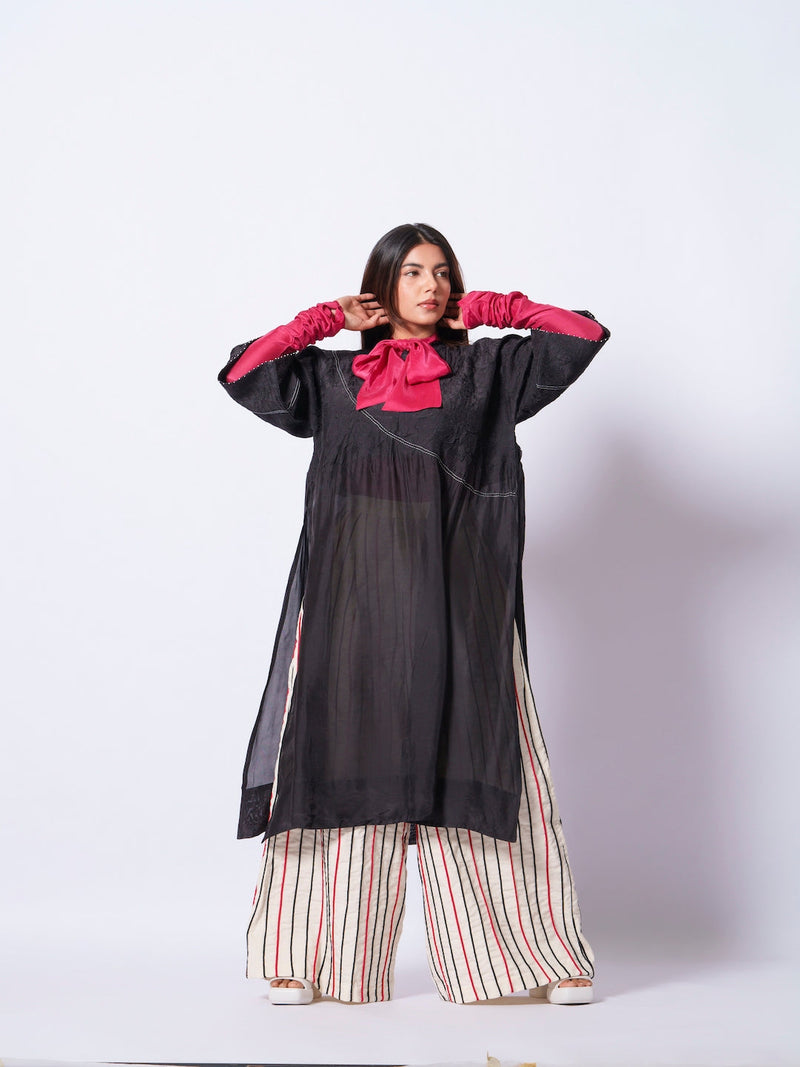 Cord Pants-Ivory + Black + Red handwoven cotton pants/trousers by Stoique in ivory, black, red for women Worldwide