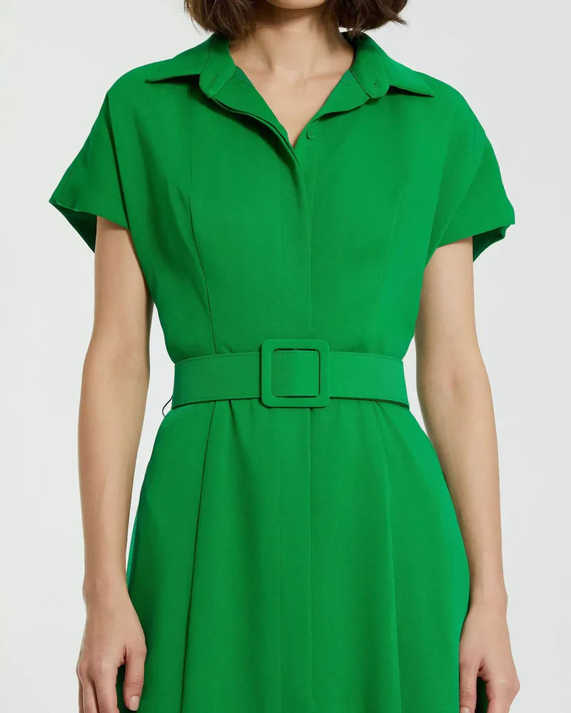 21000-Midi Dress With Belt-Spring Green by Mac Duggal in green color for women Worldwide