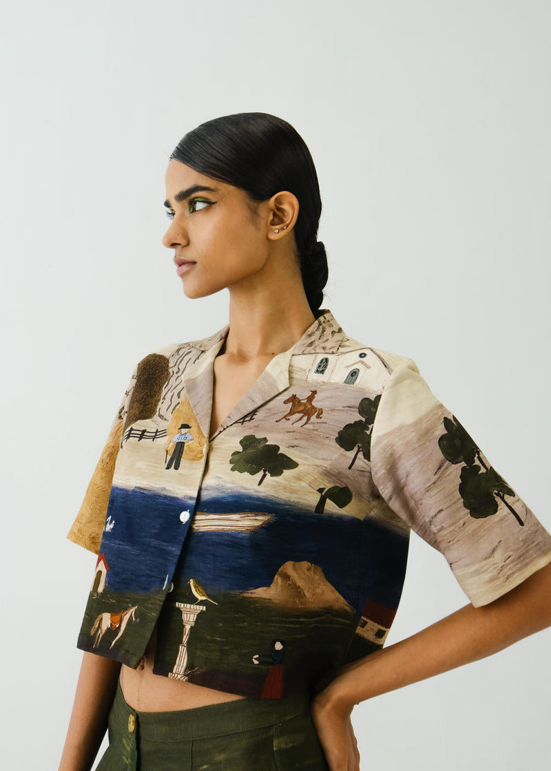 Crop Shirt-Village Print by CORD for women Worldwide