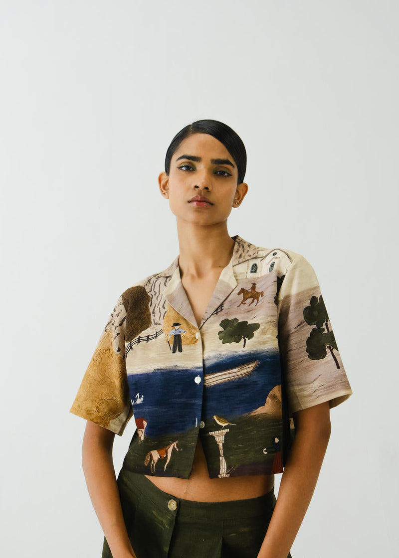 Crop Shirt-Village Print by CORD for women Worldwide