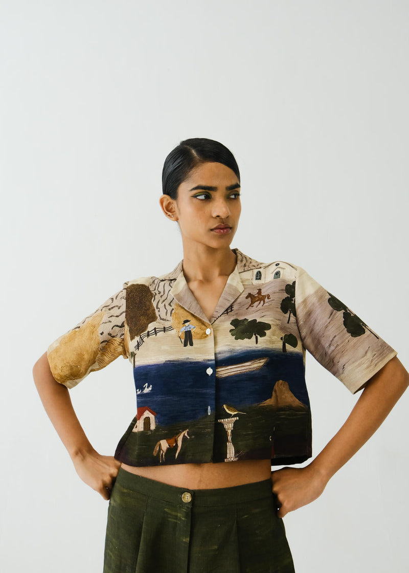 Crop Shirt-Village Print by CORD for women Worldwide