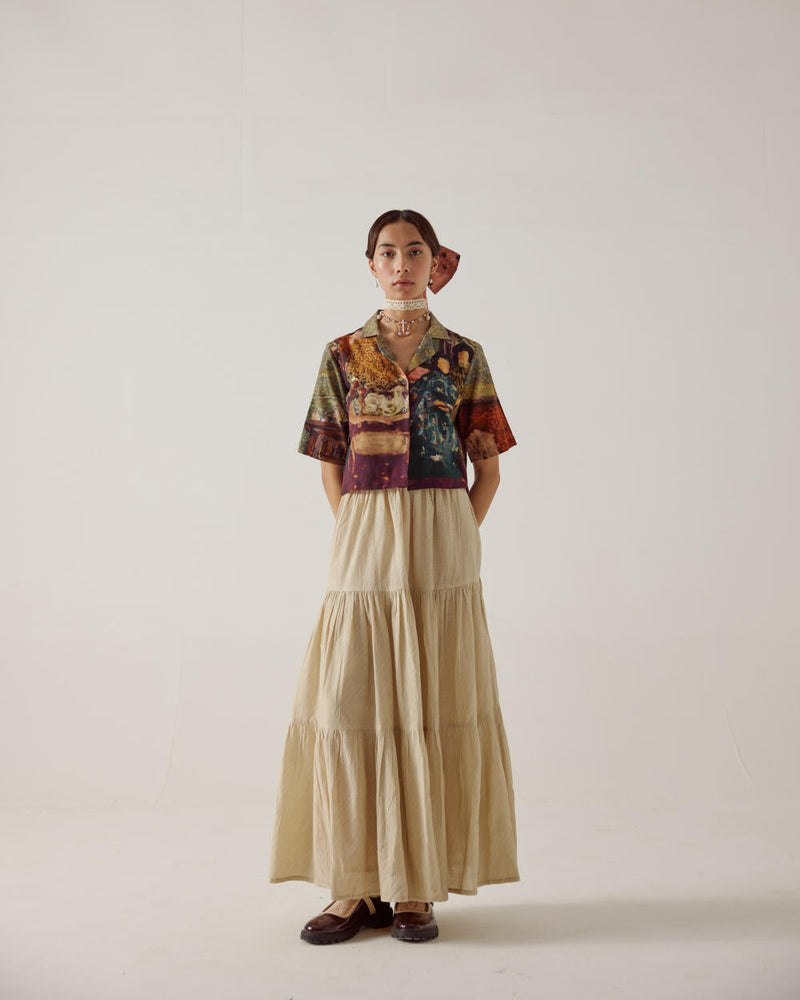 Crop Shirt -High Tea cotton by CORD in multi for women Worldwide