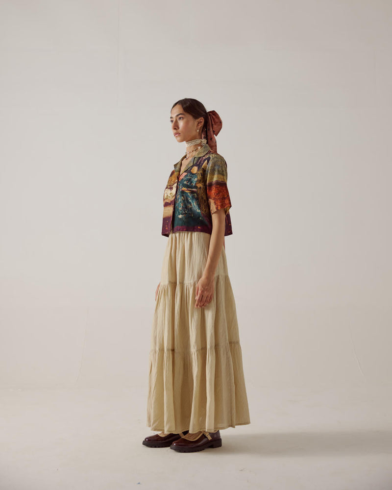Crop Shirt -High Tea cotton by CORD in multi for women Worldwide