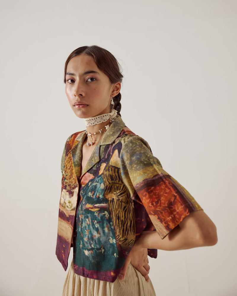 Crop Shirt -High Tea cotton by CORD in multi for women Worldwide