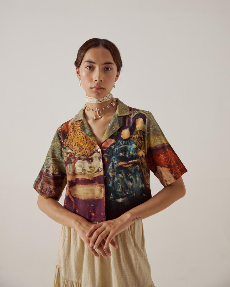 Crop Shirt -High Tea cotton by CORD in multi for women Worldwide