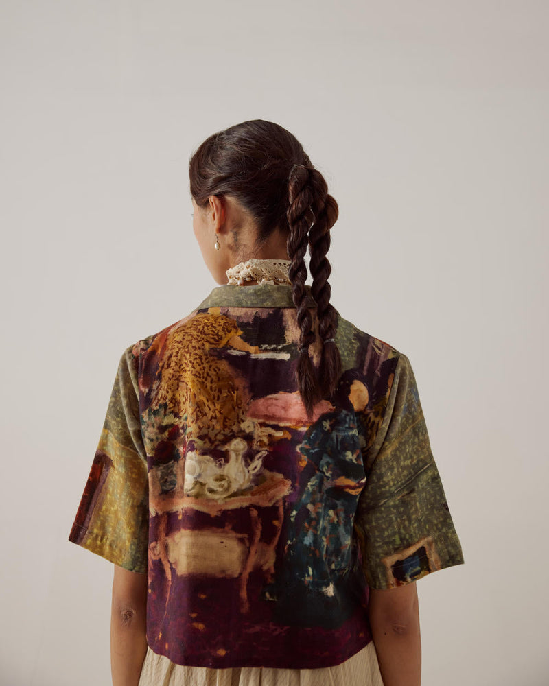 Crop Shirt -High Tea cotton by CORD in multi for women Worldwide