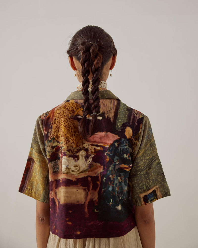 Crop Shirt -High Tea cotton by CORD in multi for women Worldwide